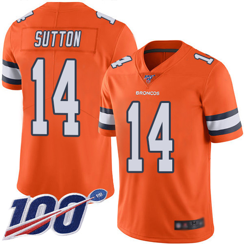 Men Denver Broncos #14 Courtland Sutton Limited Orange Rush Vapor Untouchable 100th Season Football NFL Jersey